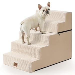 Dog Stairs for Small Dogs, 5 Tier Removable Wider Pet Stairs for Couch and Bed, 23.6″ H Non-Slip Dog Steps for Puppies and Old Cats with Support Board, 19.7×29.5×23.6 inch, Beige