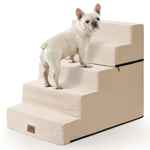 COZY KISS Dog Stairs for Small Dogs, 5 Tier Removable Wider Pet Stairs for Couch and Bed, 23.6" H Non-Slip Dog Steps for Puppies and Old Cats with Support Board, 19.7x29.5x23.6 inch, Beige by COZY KISS - Used condition - US$40.23