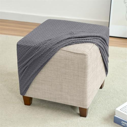 Fansu Cuadradas Funda Otomana, Color Sólido Fundas de Reposapiés Extraíble Lavable Protectora para Taburete Otomanas Muebles de Reposapiés con Parte Inferior Elástica (Gris Oscuro)