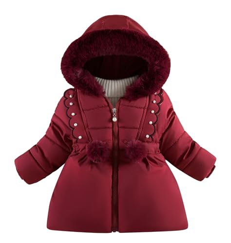 Happy Cherry Toddler Girls Winter Warm Thicken Jacket with Fleece Line Long Sleeve Coat Hooded Jackets 1-5T