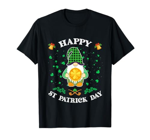 Happy St Patricks Day Funny Cute GNOME Holding Trifoglio Moneta Maglietta