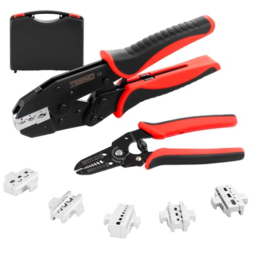 TEENO Jeu de 8 Pinces a Sertir,Jeu d'outils de Sertissage Multifonctionnel,Pince à Sertir à Cliquet Pour Cosses Thermorétractables, Connecteurs en Nylon, Cosses solaires, Cosses Pré-Isolées, etc.