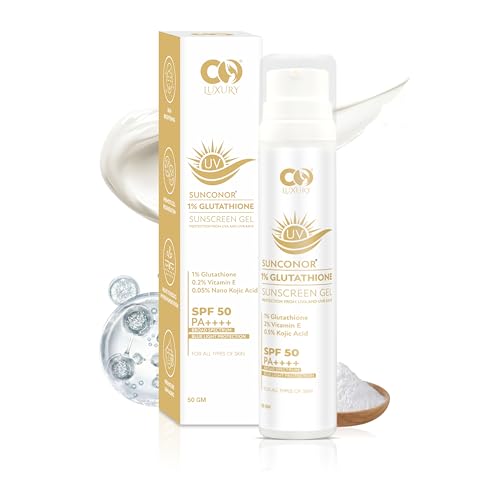 Image of CO LUXURY 1% Glutathione & Kojic Acid Sunscreen Gel | SPF 50 PA++++ | Quick Absorbing, No White Cast, Lightweight Sun Protection for All Skin Types | 50g