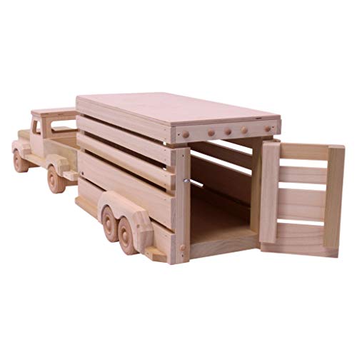 AmishToyBox.com Amish-Made Wooden Toy Pickup & Horse Trailer Set - Thumbnail 4
