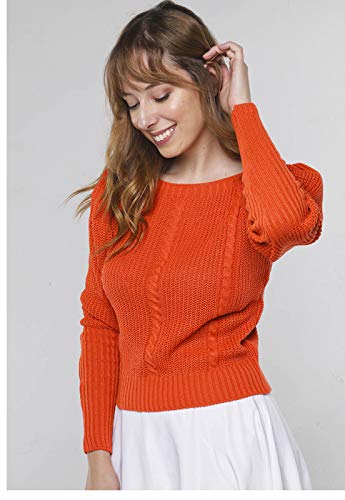 Suéter de Tricot Mangas Bufantes Gola Canoa Sob Laranja Terra (P)
