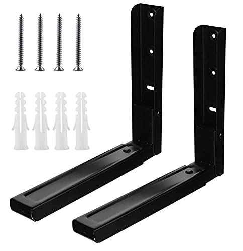 Universal Microwave Shelf Microwave Wall Mount Brackets Under Cabinet Microwave Mounting kit Heavy Duty Microwave Holder Extension Range from 12' to 18.4' (Set of 2) - Black