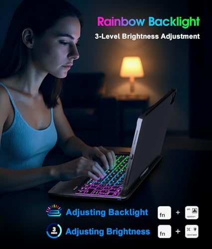 Teclado para iPad 11ª generación A16 giratorio 360 grados retroiluminado 7