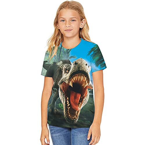 Kids 3D Print Graphic Tees Funny Cartoon Dinosaurs Short Sleeve T Shirts for Youth Boys Girls 4-14 Years2