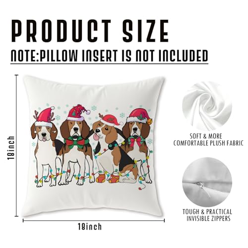 Image of Winter Christmas Beagle Dog Pillow Covers 18x18, Beagle Christmas Decorations, Holiday Xmas Hat Dog Decorative Throw Pillow Covers for Couch Sofa Bedroom Living Room Home