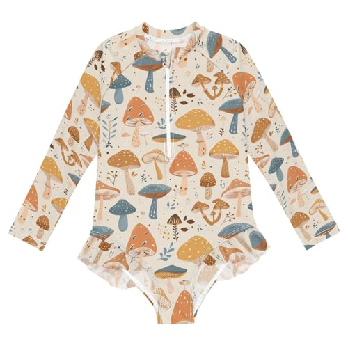 Cute Mushroom Girls Long Sleeve Swimsuit UPF 50+ Rashguard Swimwear One Piece Bathing Suit for 3-12 21220043