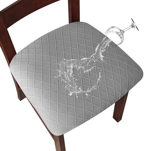 Image of Genina Waterproof Seat Covers for Dining Room Chair Cushion Covers Set of 2 | Jacquard Removable Machine Washable Kitchen Chair Seat Slipcovers,Pet Hair And Stain Protection,Stretch Chair Protector