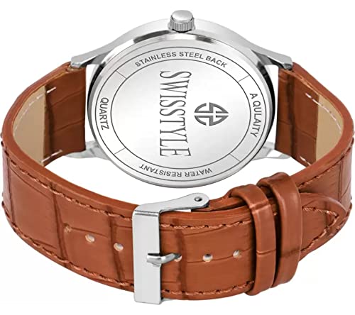 SWISSTYLE Leather Analog Men'S Watch (White Dial Brown Colored Strap) - Image 2