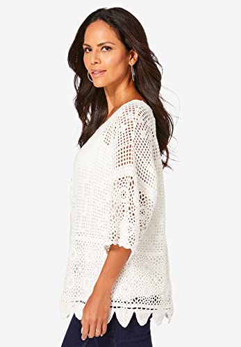 Roaman's Women's Plus Size Plus Size Scallop Trim Crochet Cardigan3