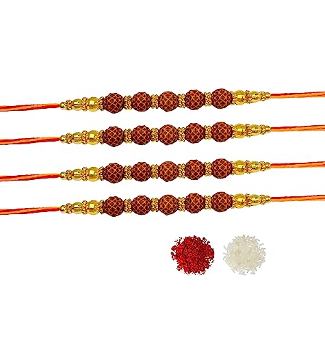 Image of 4 Pcs Red Rudraksh Rakhi For Brother | Rakhi Combo-4-Four