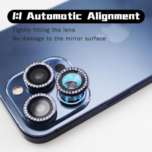 Image of CLITZ for iPhone 17 Pro /17 Pro Max Camera Lens Protector Bling, Individual Diamond Metal Ring with 9H Hardness, Scratch-Proof Camera Screen Protector Case Friendly (Blue Diamond)