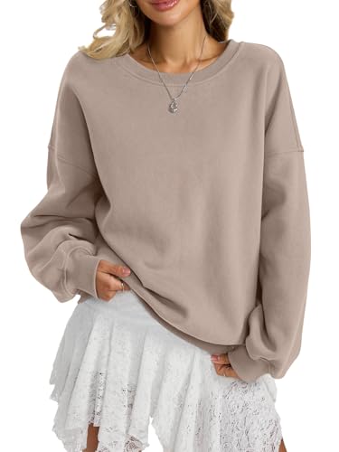 Tomwell Sweatshirt Damen Oversized Pullover Herbst Winter Rundhals Pulli Fleecepullover Langarmshirt A Khaki L