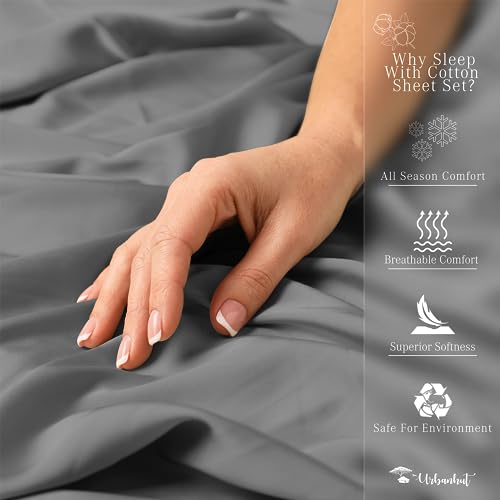 URBANHUT 800 Thread Count Egyptian Cotton Twin Size Damask Striped Sheets Set (4 Pc) - Ultra Soft & Smooth, Thick & Crisp Sateen Weave Twin Bedsheets, Fits Upto 16" Mattress - Dark Grey