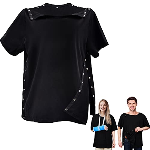 Hercicy Post Surgery Shirt Unisex Shoulder Surgery Shirts Left and Right Side Snap Access Recovery top for Women Men
