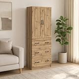 Atosonza Set di 2 armadi in rovere Artisan, 66 x 34,5 x 87 cm, in legno, versatile, per soggiorno, camera da letto, corridoio, ufficio e cantina, con ripiani regolabili e ante chiudibili