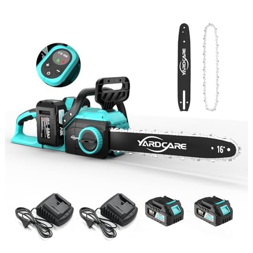 YARDCARE Motosega a batteria da 16 pollici, motore brushless da 1600 W, velocità catena 21 m/s, display LED, 2 batterie da 4 Ah, tensionamento senza attrezzi e lubrificazione automatica