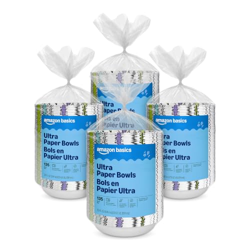 Image of Amazon Basics Ultra Paper Bowls, 20 Oz, Disposable, 1080 Count (8 packs of 135), White (Previously Encore), Packaging May Vary