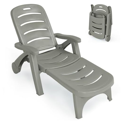 COSTWAY Folding Sunlounger with Wheels, 5-Position Adjustable Outdoor Deck Chair Furniture, Garden Beach Patio Pool Lounger Recliner Seat (Gray)