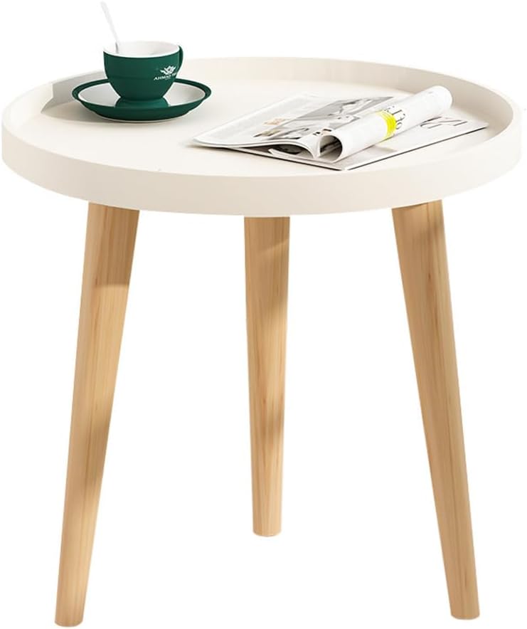White Circular Edge Table Set 1 Piece, Tray Bedside Table Sofa Coffee Table, Patio Tables,Suitable for Living Room, Bedroom, Small Space, Simple Assembly, 19.68×17.3inches?White?