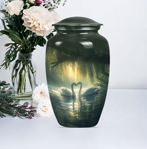 Image of Personalized Swan - Cremation Urns - Burial Urn for Mom & Dad - 10 Inch - Large with Velvet Bag - Funeral Urns - Memorial Urn for Ashes - Large Decorative Urn - Ashes Urns Human Remains