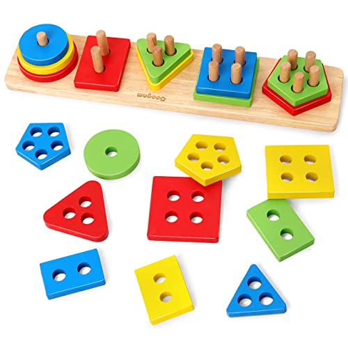 Coogam Wooden Sorting Stacking Montessori Toys, Shape Color Recognition Blocks Matching Puzzle Stacker Geometric Board Early Educational Puzzles For Years Old Boys And Girls #TOP2