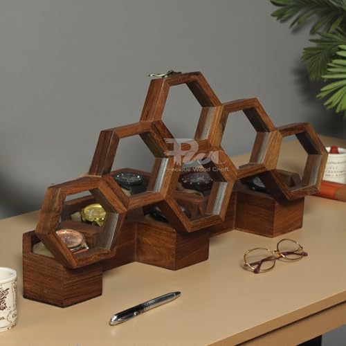 Image of Wooden Watch Box With 6 Compartments, Dustproof & Handmade Organizer, Golden Brown Finish, Storage & Display Case, Premium Gift For Men & Women, Durable Watch Case