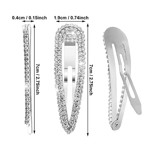 Yolev 16 Pieces Rhinestone Snap Hairpin For Women And Girl, Crystal Snap Hair Barrettes, Wedding Rhinestone Hair Clips, Water Drop Hairpins One-Word Hairpin Headwear Hair Accessories #TOP3