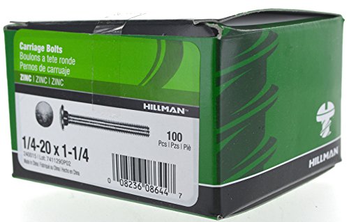 Image of Hillman 240015 Carriage Bolt, 1 /4 x 1-1 /4-Inch, Steel, Zinc-Plated, Silver, 100-Pack