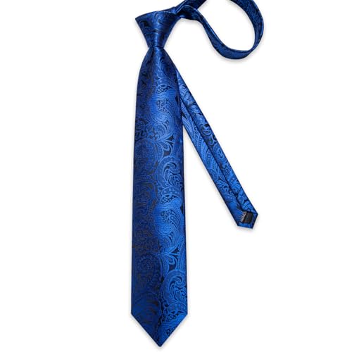 Image of DiBanGu Mens Paisley Tie Sets Silk Jacquard Woven Floral Necktie and Pocket Square Cufflinks Wedding Business Party