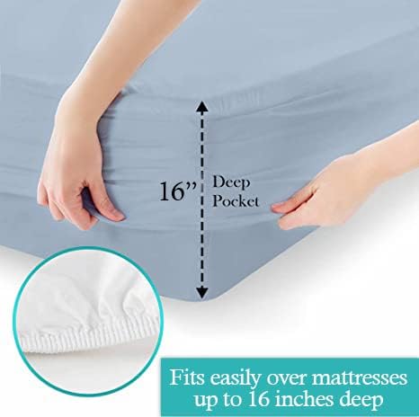 Miniatura 4 de Juego de sábanas King de 4 piezas de algodón egipcio de 600 hilos, sábanas de algodón tamaño King para cama tamaño King, satén de fibra larga,