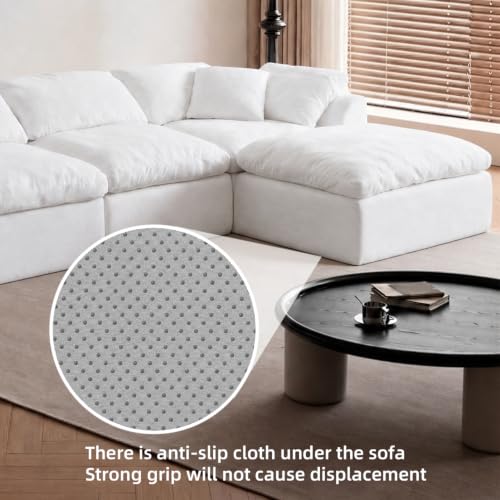Image of Cloud Couch Sectional for Living Room, Modular L Shaped Boneless Sofa with Chaise, Compressed No Assembly Couch, Deep Seat Chenille Upholstered Convertible Sofa Bed(Pearl White)
