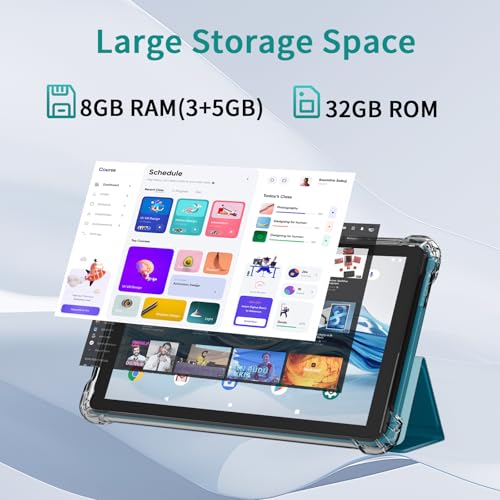 Image of IWEGGO Android 14 Tablet with Case, 7 Inch 8GB RAM+32GB ROM / 1TB Expandable Computer, 5MP Camera Tablets, 1.6Ghz Quad-core Processor, 3000mAH Battery Tablet PC, 5G WiFi, Games 7'' Android Laptop Blue