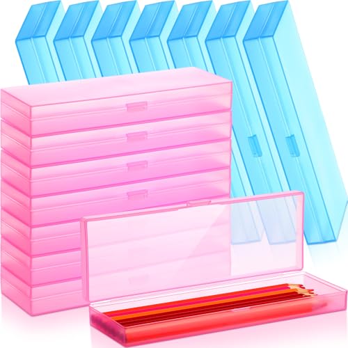 Image of Yexiya 30 Pack Pencil Box Plastic Pencil Case Bulk 7.2 x 2.4 x 0.9 Inches Pink Blue Pen Storage with Hinged Lid Stackable for Pens Crayons School Office Supplies Organization