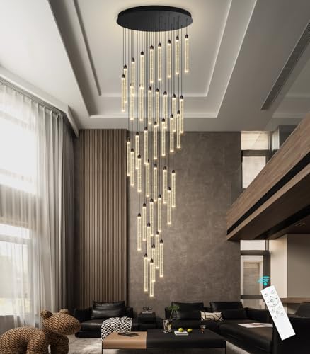 Image of 40-Lights High Ceiling Chandelier Modern LED Crystal Chandelier for Foyer Dimmable Spiral Crystal Chandeliers for Entryway Staircase Hallway Living Room Hanging Light Fixture