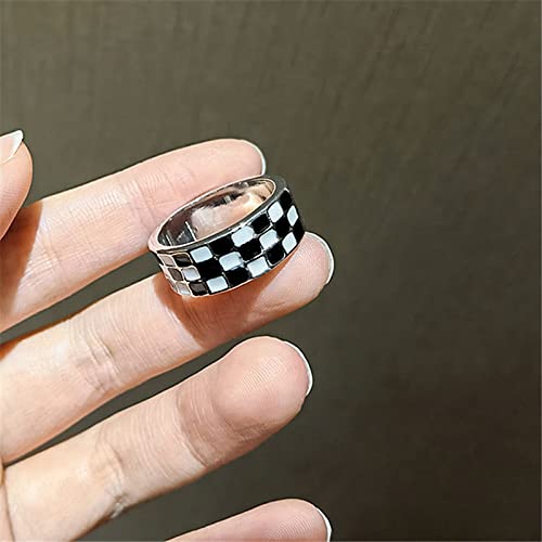 PAMTIER Unisex Stainless Steel 8mm Black and White Checkerboard Pattern Signet Ring4