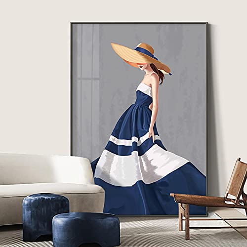 Lienzo decorativo de chica con vestido azul, impresión mural de alta definición, 50x70 cm 3
