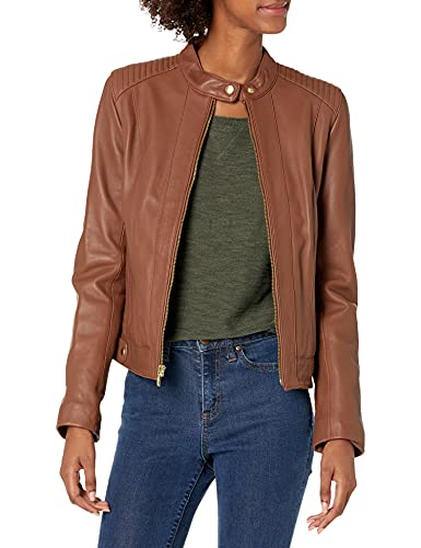 Cole Haan Women's Racer with Quilted Panels Leather Jacket