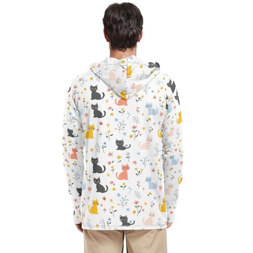Cartoon Sweet Cat White Men's Sun Protection Hoodies Long Sleeve Clothing Hood Shirts UPF 50+ Farmer Shirt S3