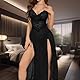 Qcpuuu Nachthemd Damen Sexy, V-Ausschnitt Unterwäsche Corsage, Sexy Dessous Damen, Longe Nachtwäsche Seitlich Geschlitztes Negligee mit G-String,L