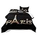 Raphus cucullatus Paris Queen Size Comforter Set, Eiffel Tower Bedding, Black and Gold Comforter, Paris Decor for Bedroom