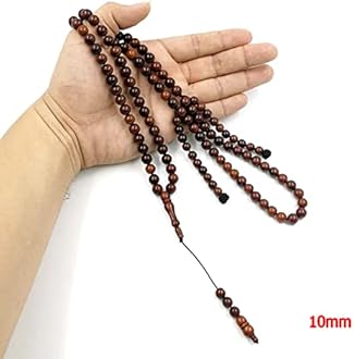 Tasbih Men Natural kuka Wood Muslim 100 Beads Bracelet Islamic Accessories Gift on Hand (10mm x 100 Beads)