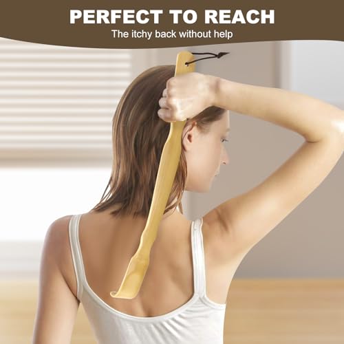 Image of YIMICOO 3 Pack Wooden Back Scratcher, 17 Inch Curved Long Handle Bamboo Back Scratchers Ideal Gifts for Adults Men Women, with Beautiful Gift Packaging