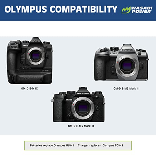 Wasabi Power Battery (2-Pack) And Dual Charger For Olympus Blh-1 (Fully Decoded) And Olympus Om-D E-M1 Mark Ii, Om-D E-M1 Mark Iii, Om-D E-M1X #TOP1