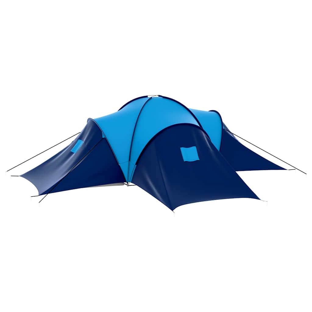 Tenda da campeggio per 9 persone, blu, verde, 3 camere, con tenda da sole e zanzariera