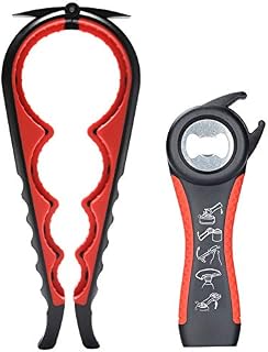 Otstar Latest Jar Opener, 5 in 1 Multi Function Bottle Opener Ring Pull Can Opener Kit for Weak Hands, Elderly, Arthritis Sufferers (Black and Red)