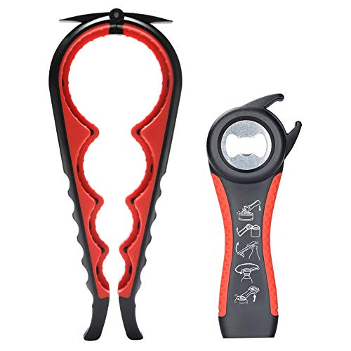 Otstar Latest Jar Opener, 5 in 1 Multi Function Bottle Opener Ring Pull Can Opener Kit for Weak Hands, Elderly, Arthritis Sufferers (Black and Red)